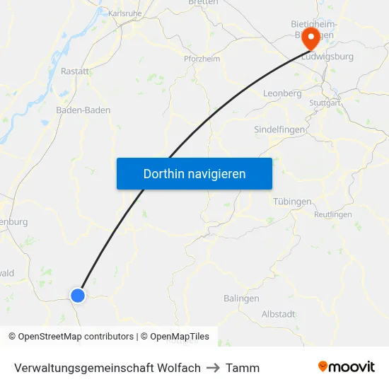 Verwaltungsgemeinschaft Wolfach to Tamm map