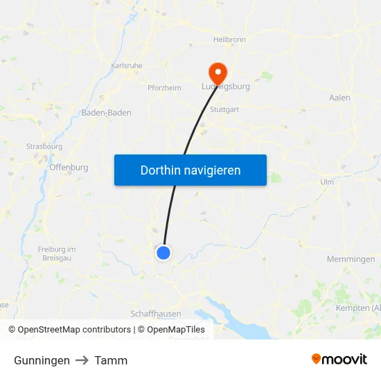 Gunningen to Tamm map