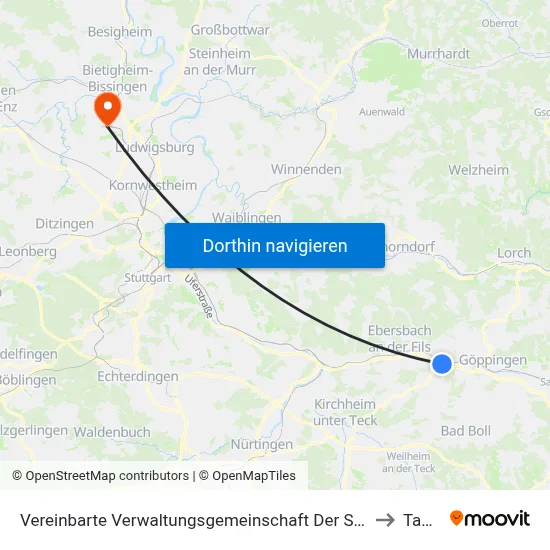 Vereinbarte Verwaltungsgemeinschaft Der Stadt Uhingen to Tamm map