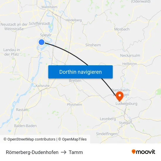 Römerberg-Dudenhofen to Tamm map