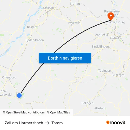 Zell am Harmersbach to Tamm map
