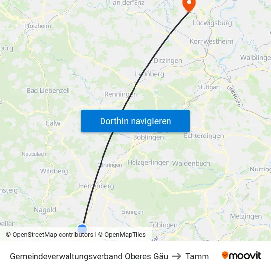 Gemeindeverwaltungsverband Oberes Gäu to Tamm map