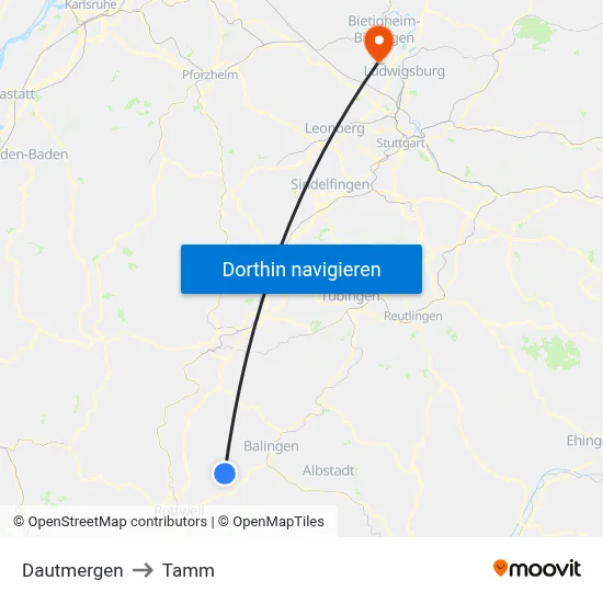Dautmergen to Tamm map