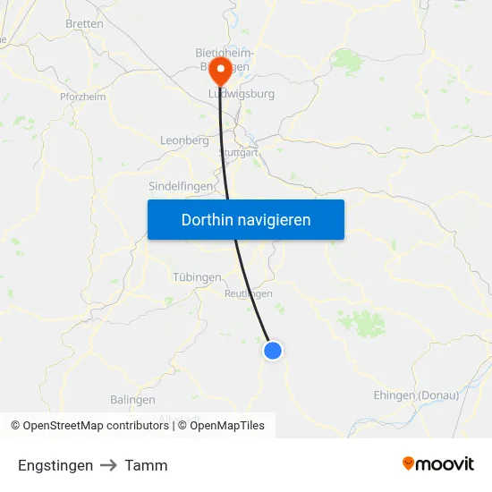 Engstingen to Tamm map