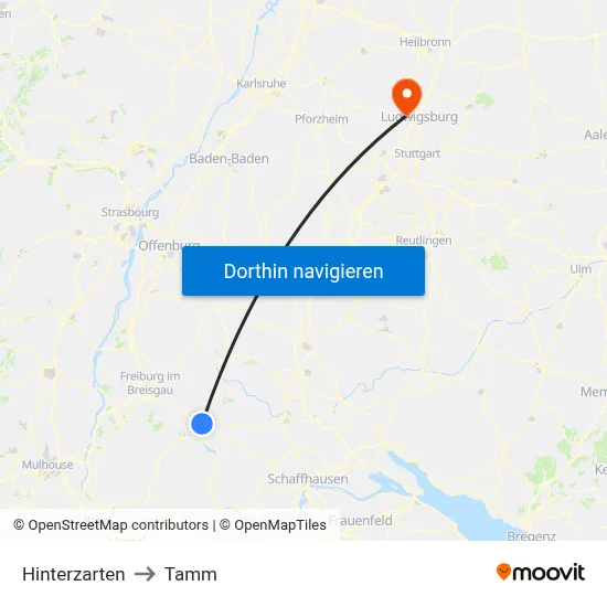 Hinterzarten to Tamm map