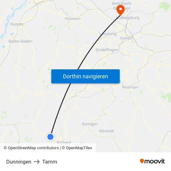 Dunningen to Tamm map