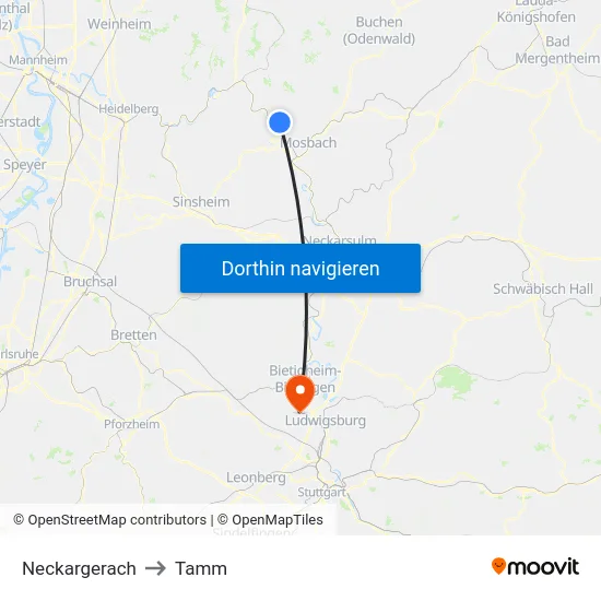 Neckargerach to Tamm map