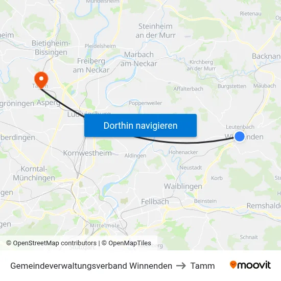 Gemeindeverwaltungsverband Winnenden to Tamm map