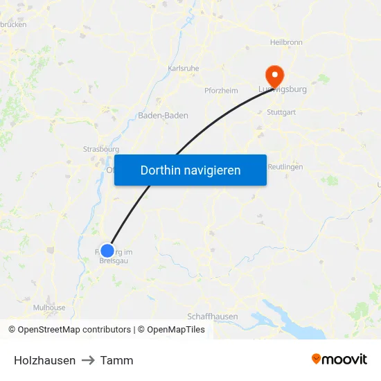Holzhausen to Tamm map