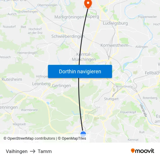 Vaihingen to Tamm map