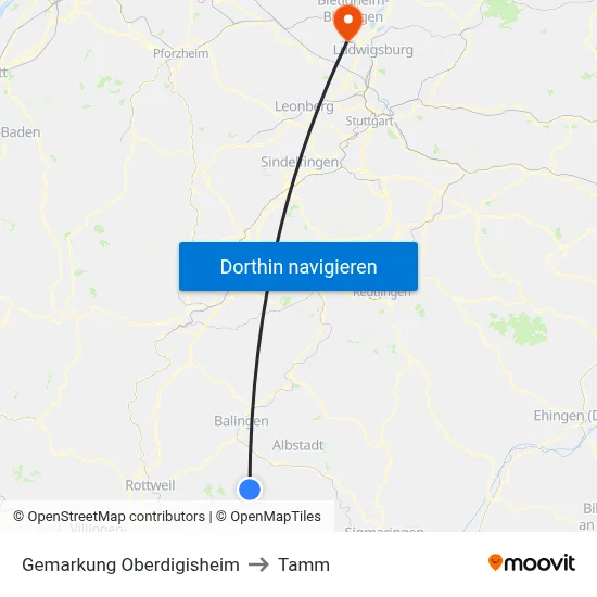 Gemarkung Oberdigisheim to Tamm map