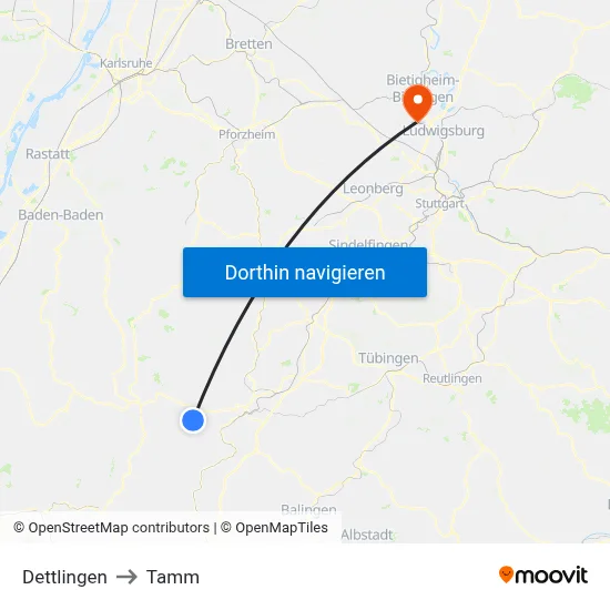 Dettlingen to Tamm map