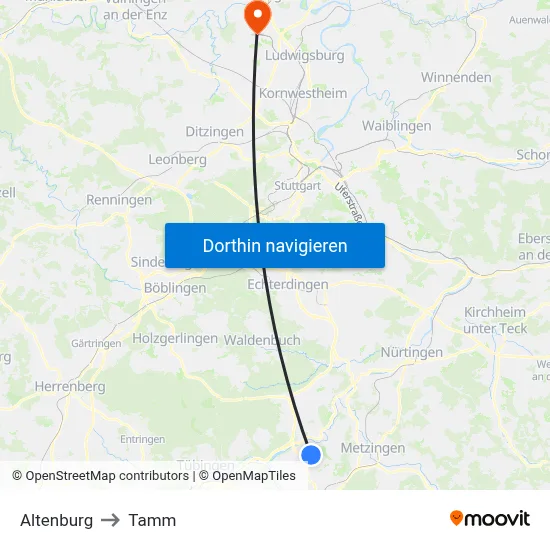 Altenburg to Tamm map