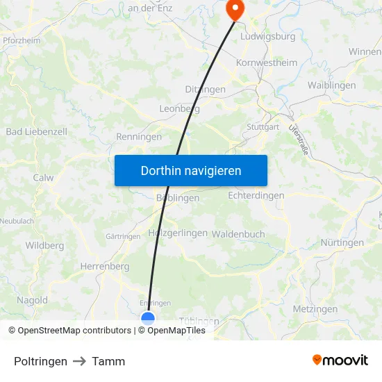 Poltringen to Tamm map