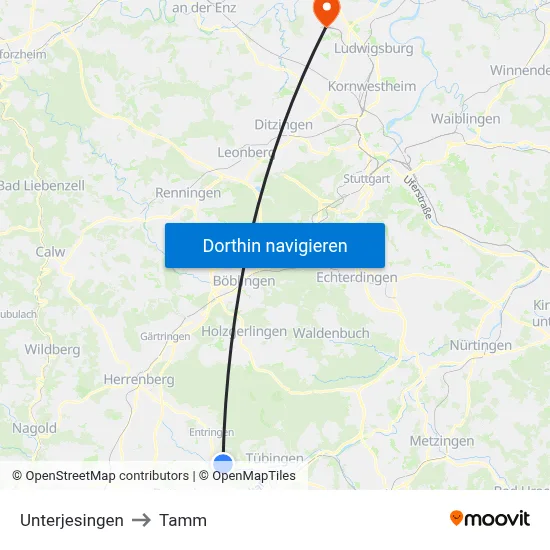 Unterjesingen to Tamm map