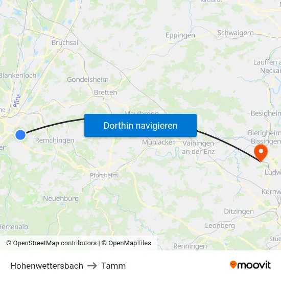 Hohenwettersbach to Tamm map