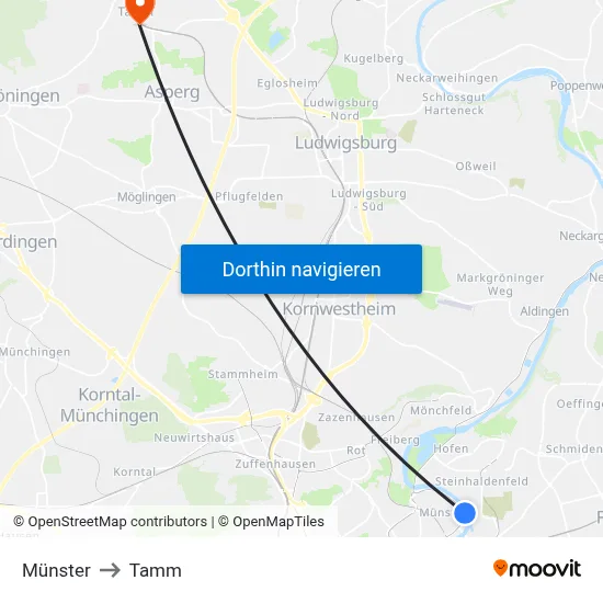 Münster to Tamm map