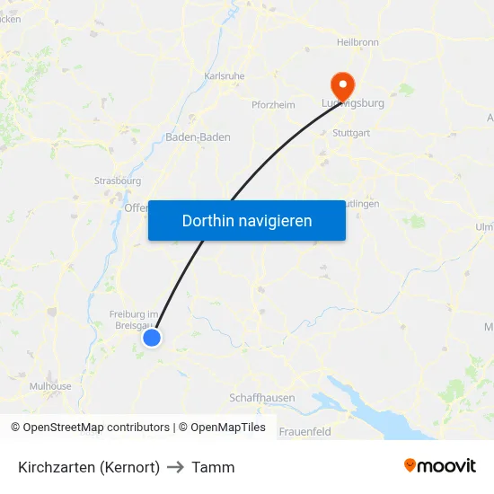 Kirchzarten (Kernort) to Tamm map