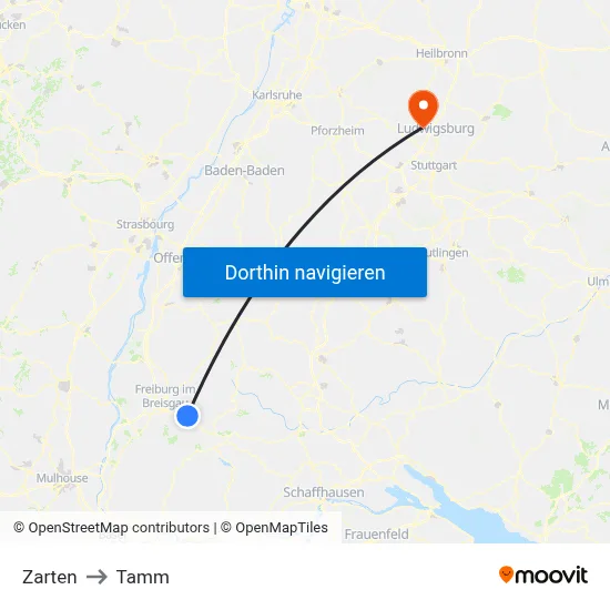 Zarten to Tamm map