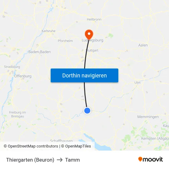 Thiergarten (Beuron) to Tamm map