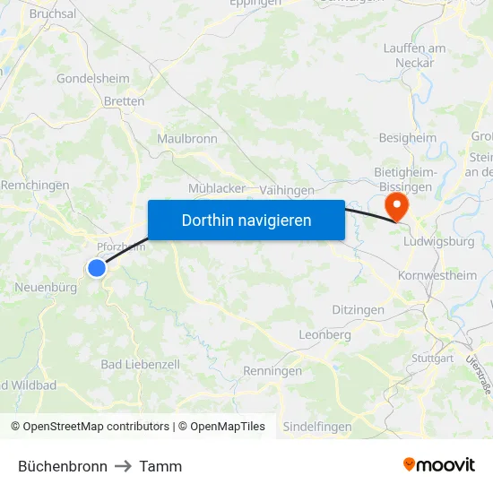 Büchenbronn to Tamm map
