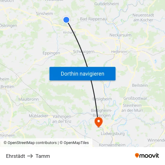 Ehrstädt to Tamm map