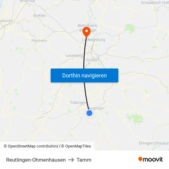 Reutlingen-Ohmenhausen to Tamm map
