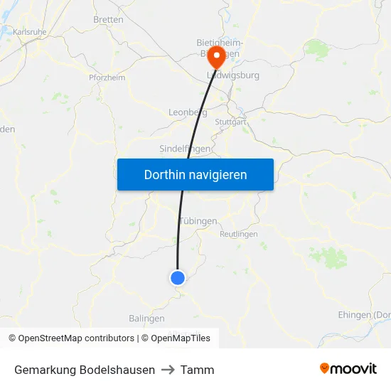 Gemarkung Bodelshausen to Tamm map
