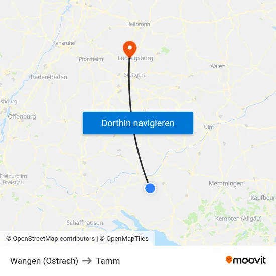 Wangen (Ostrach) to Tamm map
