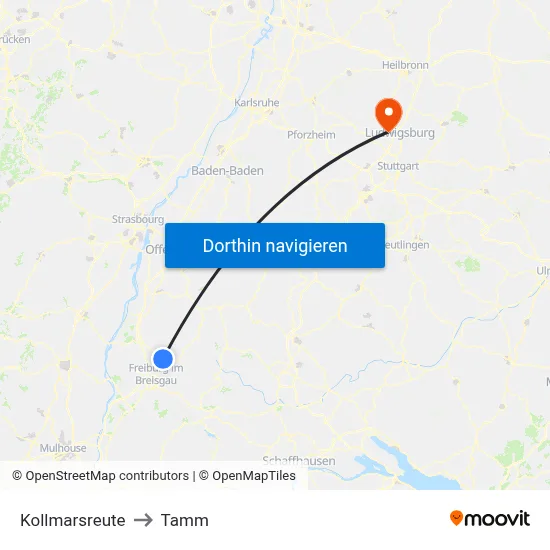 Kollmarsreute to Tamm map
