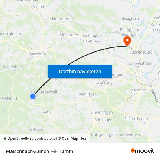 Maisenbach-Zainen to Tamm map