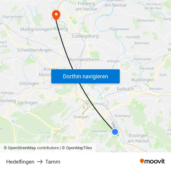 Hedelfingen to Tamm map
