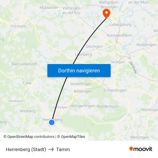 Herrenberg (Stadt) to Tamm map