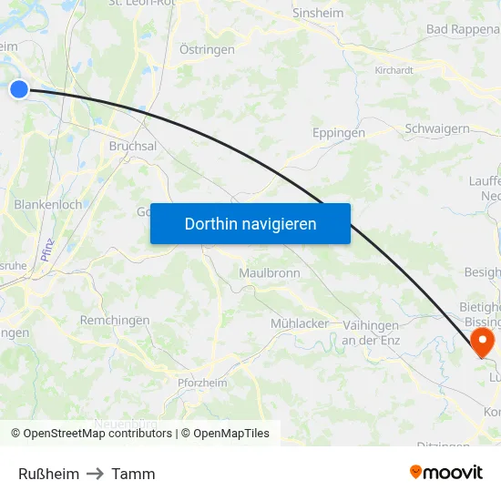 Rußheim to Tamm map