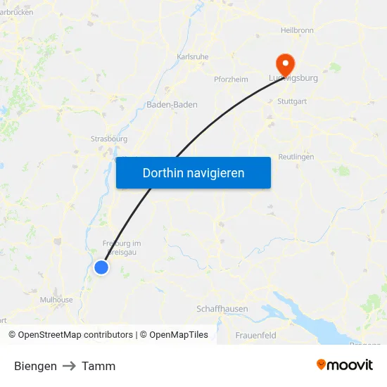 Biengen to Tamm map
