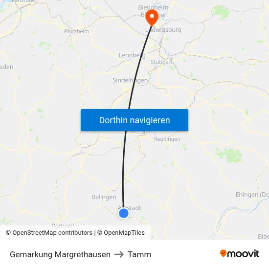 Gemarkung Margrethausen to Tamm map