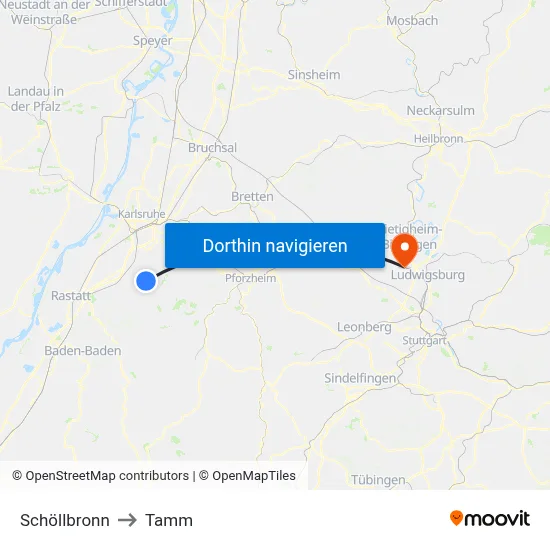 Schöllbronn to Tamm map