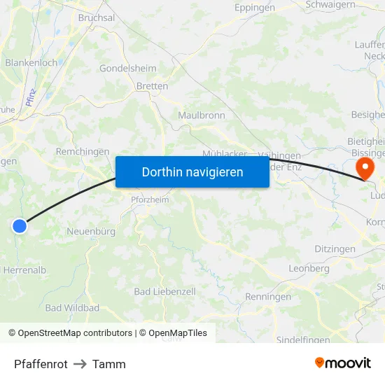 Pfaffenrot to Tamm map