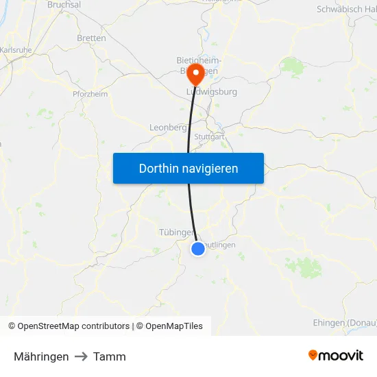 Mähringen to Tamm map
