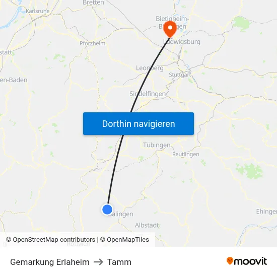 Gemarkung Erlaheim to Tamm map