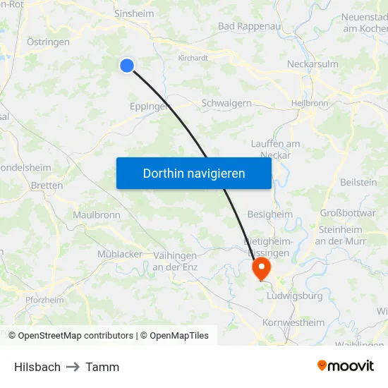 Hilsbach to Tamm map
