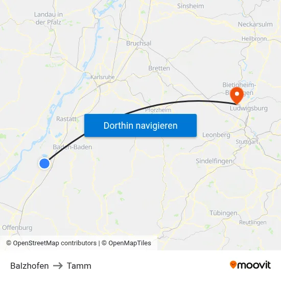 Balzhofen to Tamm map