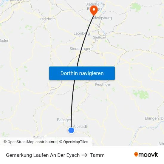 Gemarkung Laufen An Der Eyach to Tamm map