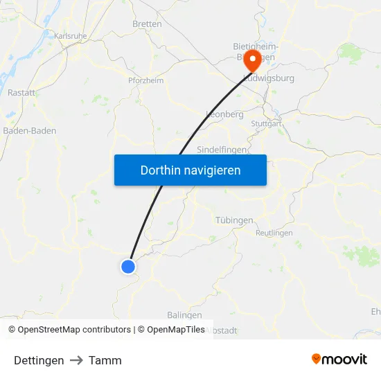 Dettingen to Tamm map