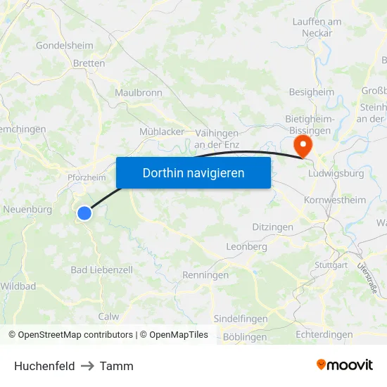 Huchenfeld to Tamm map