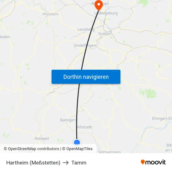 Hartheim (Meßstetten) to Tamm map