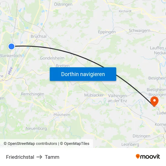 Friedrichstal to Tamm map