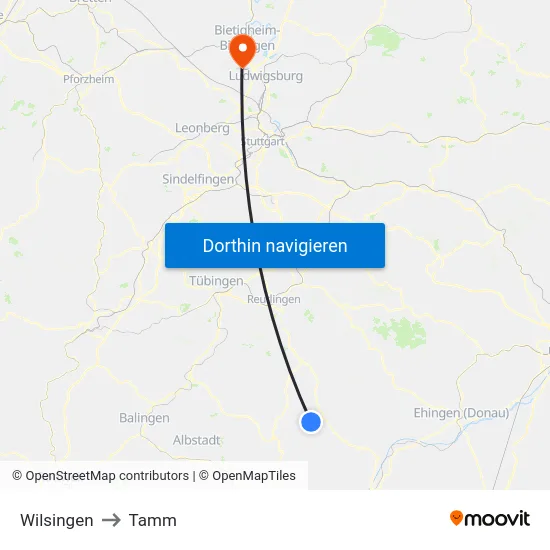 Wilsingen to Tamm map