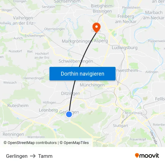 Gerlingen to Tamm map