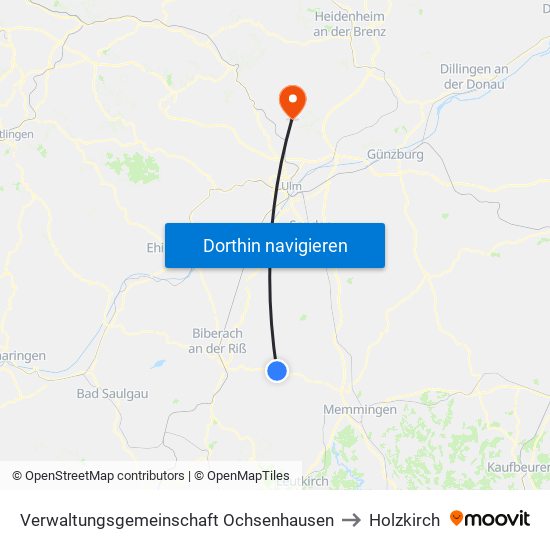 Verwaltungsgemeinschaft Ochsenhausen to Holzkirch map
